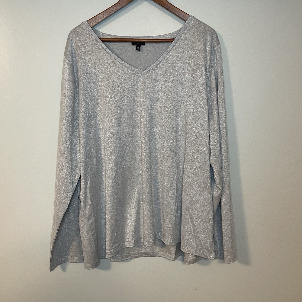 Talbots Shirt Top‎ Womens 3X Silver Gray Sparkle Long Sleeve Knit Glimmer